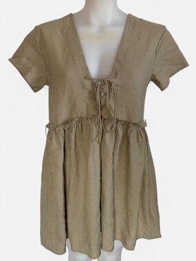 Hazel khaki green striped babydoll dress